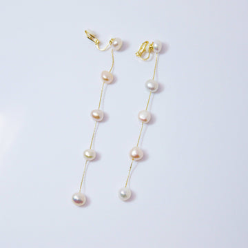14k Gold 5 Freshwater Cultured pearl Bezel Earrings, Long Bridal Jewelry, Sterling Silver Pearl Bridal Earrings, Statement Earrings.